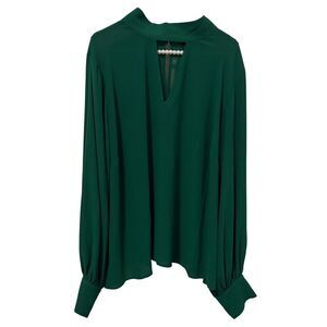 Eloquii Blouse Womens 24 Green Long cuff Sleeve office couture mature travel Top